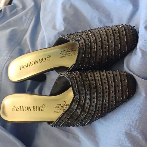 Fashion Bug Vintage Black beaded backless heels - Picture 1 of 7